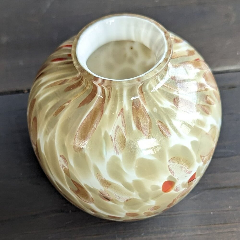 Vintage 4" Hand Blown Glass Vase with Golds, Beiges, Reds and Oranges